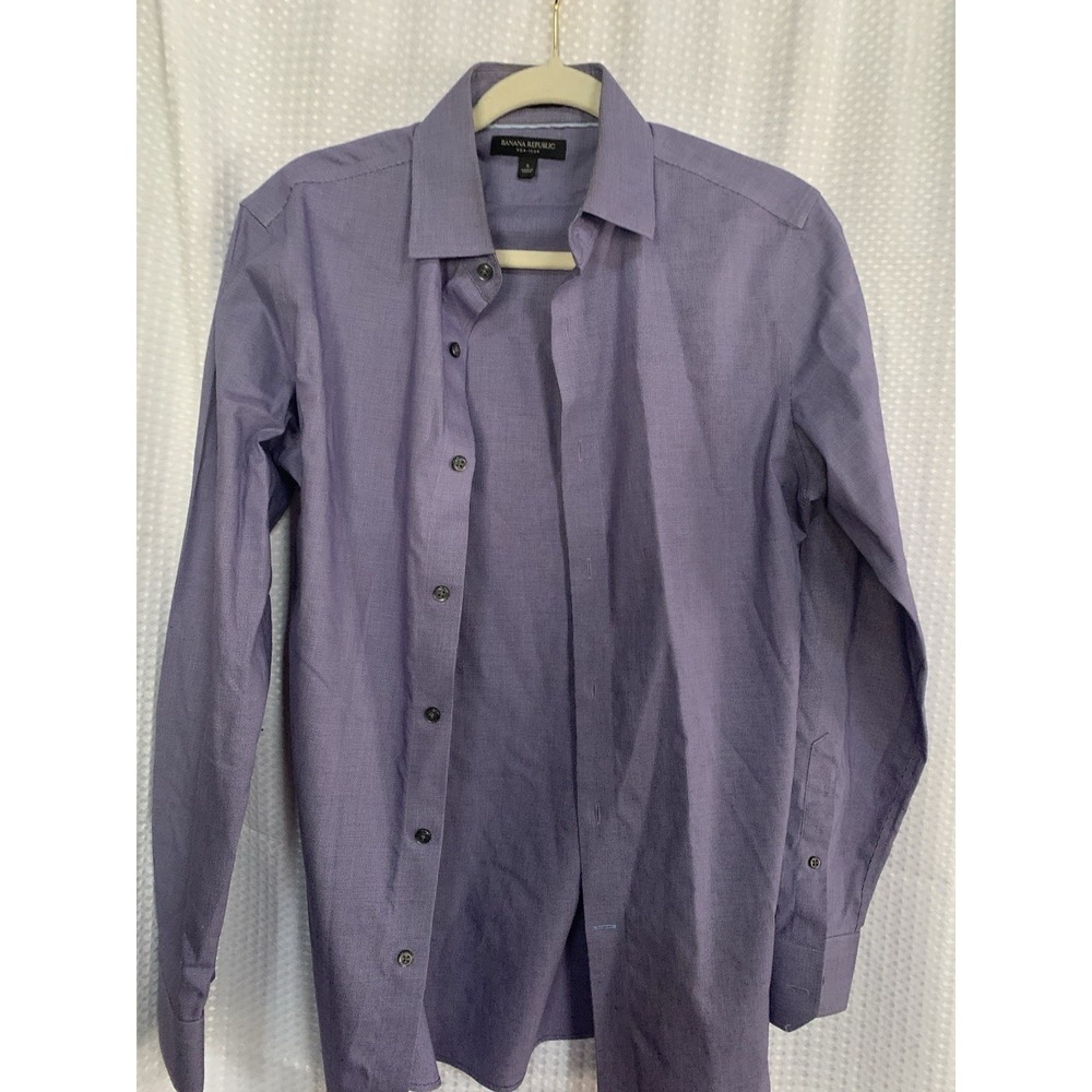 Banana Republic Grant Fit Button Up Wash‎ Shirt Mens Small Purple Long Sleeve